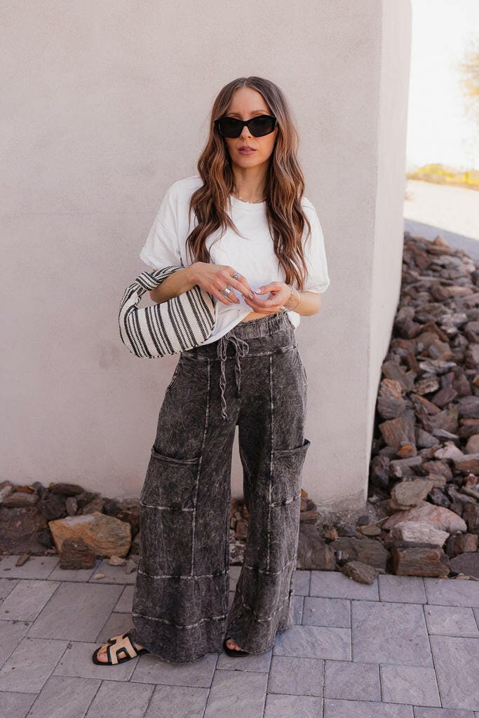 Seaside Breeze Mineral Wash Wide Leg Cropped Pants