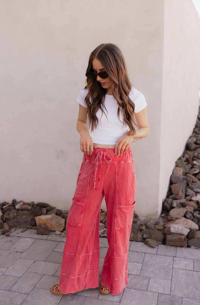 Seaside Breeze Mineral Wash Wide Leg Cropped Pants