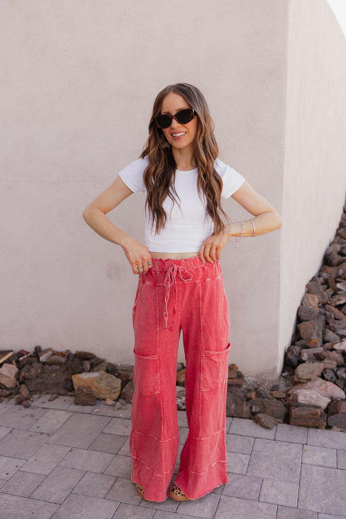Seaside Breeze Mineral Wash Wide Leg Cropped Pants