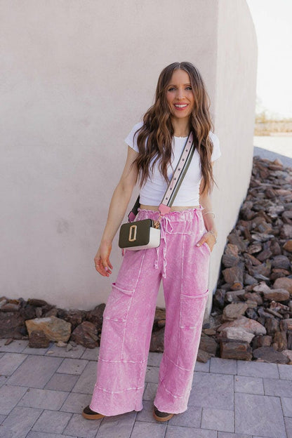 Seaside Breeze Mineral Wash Wide Leg Cropped Pants