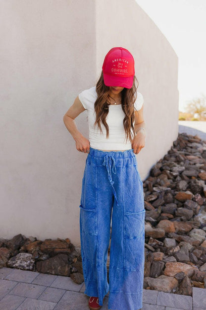 Seaside Breeze Mineral Wash Wide Leg Cropped Pants