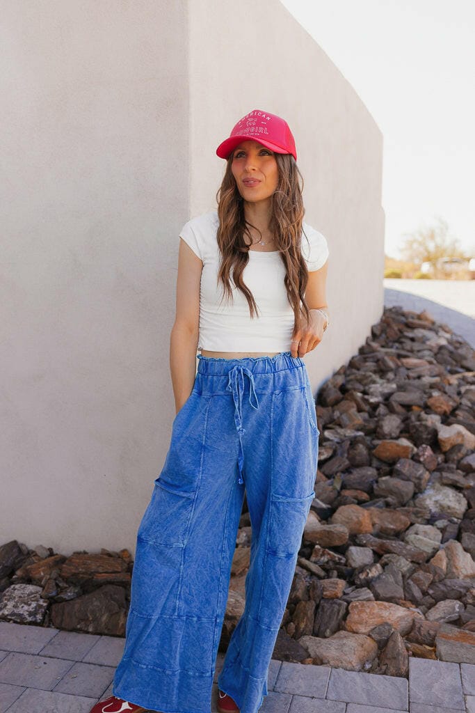 Seaside Breeze Mineral Wash Wide Leg Cropped Pants