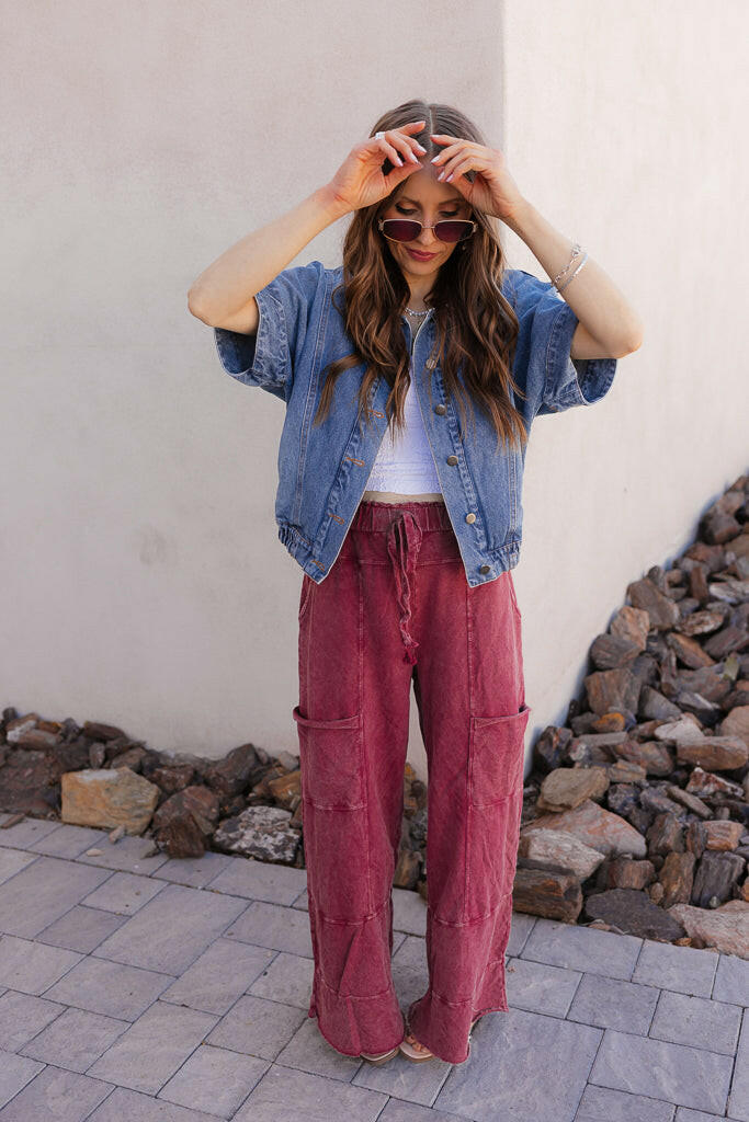 Seaside Breeze Mineral Wash Wide Leg Cropped Pants