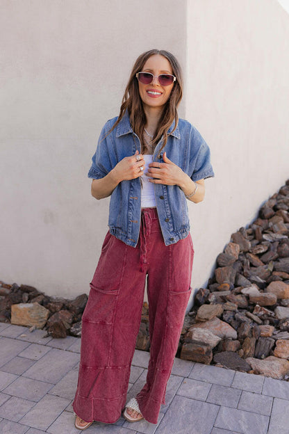 Seaside Breeze Mineral Wash Wide Leg Cropped Pants