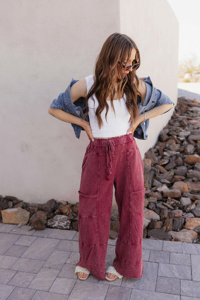 Seaside Breeze Mineral Wash Wide Leg Cropped Pants
