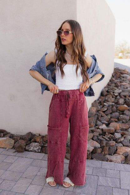 Seaside Breeze Mineral Wash Wide Leg Cropped Pants