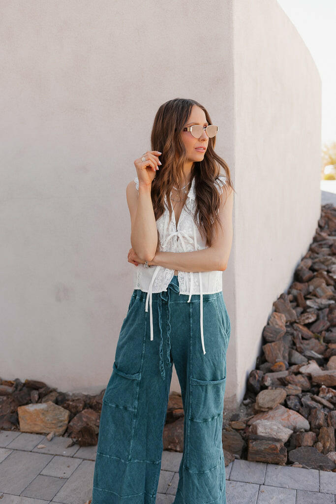 Seaside Breeze Mineral Wash Wide Leg Cropped Pants