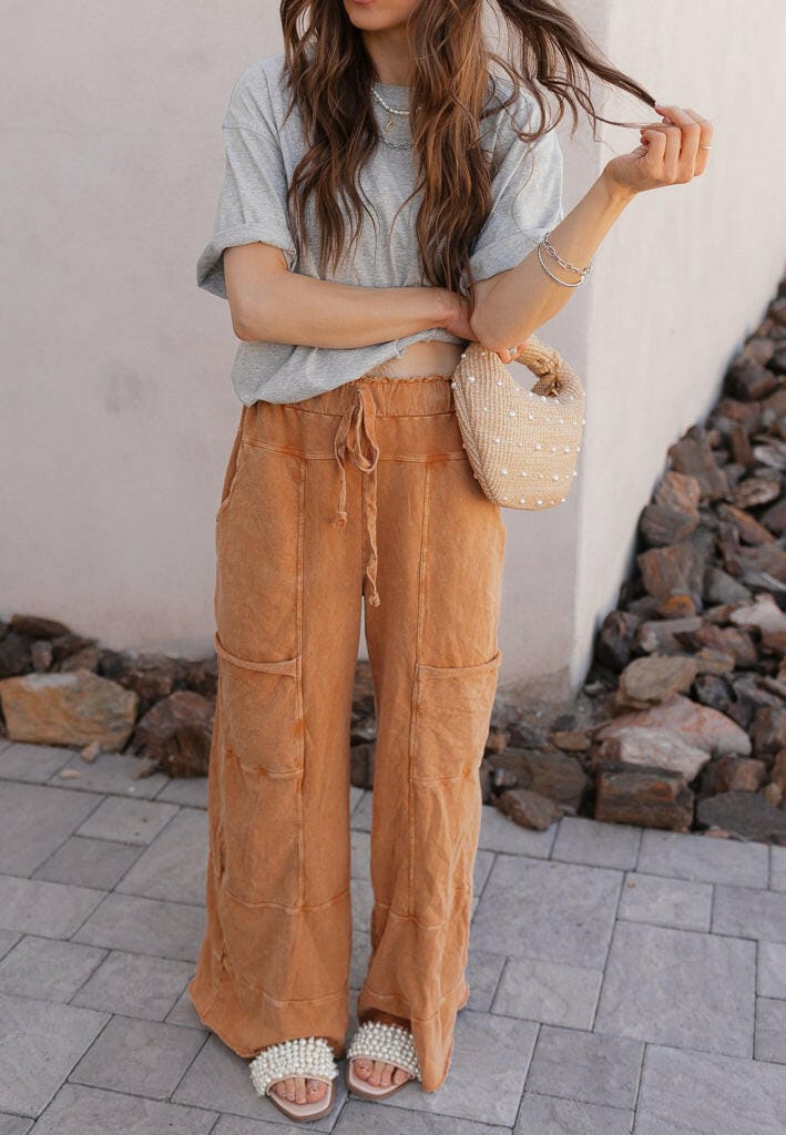 Seaside Breeze Mineral Wash Wide Leg Cropped Pants