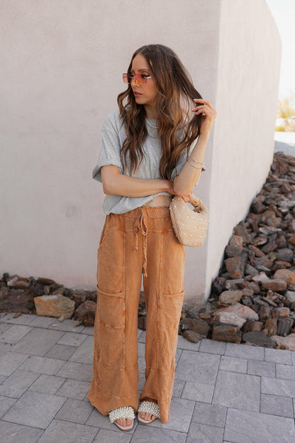 Seaside Breeze Mineral Wash Wide Leg Cropped Pants