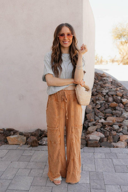 Seaside Breeze Mineral Wash Wide Leg Cropped Pants