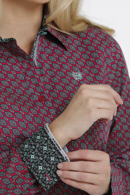 CINCH PINK GEOMETRIC PRINT SHIRT