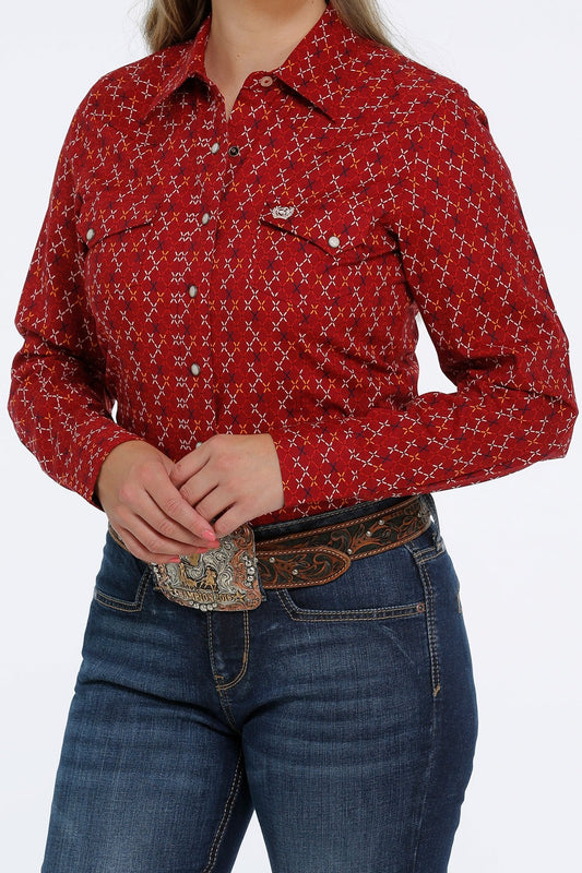 CINCH LADIES BOLD RED X PRINT SHIRT