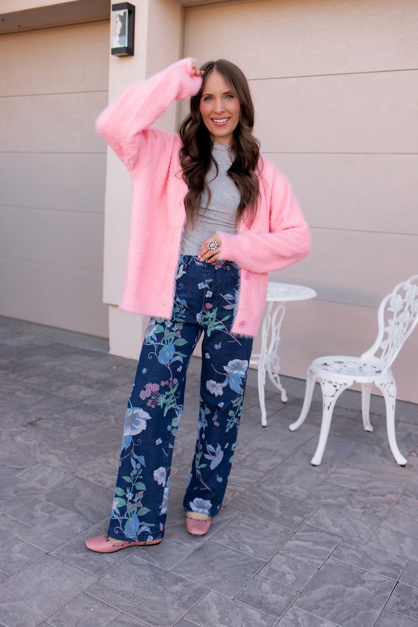 Dreamy Floral Wide Leg Denim Pants