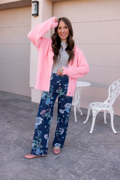 Dreamy Floral Wide Leg Denim Pants