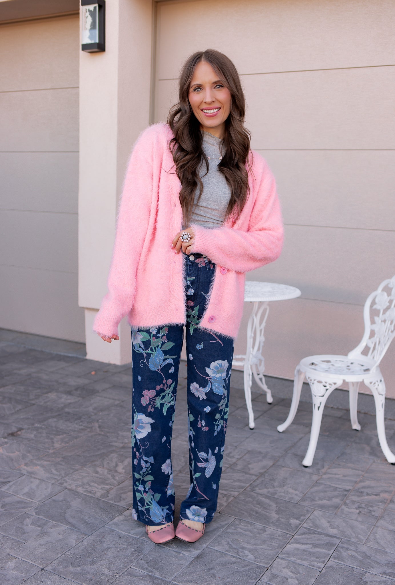 Dreamy Floral Wide Leg Denim Pants