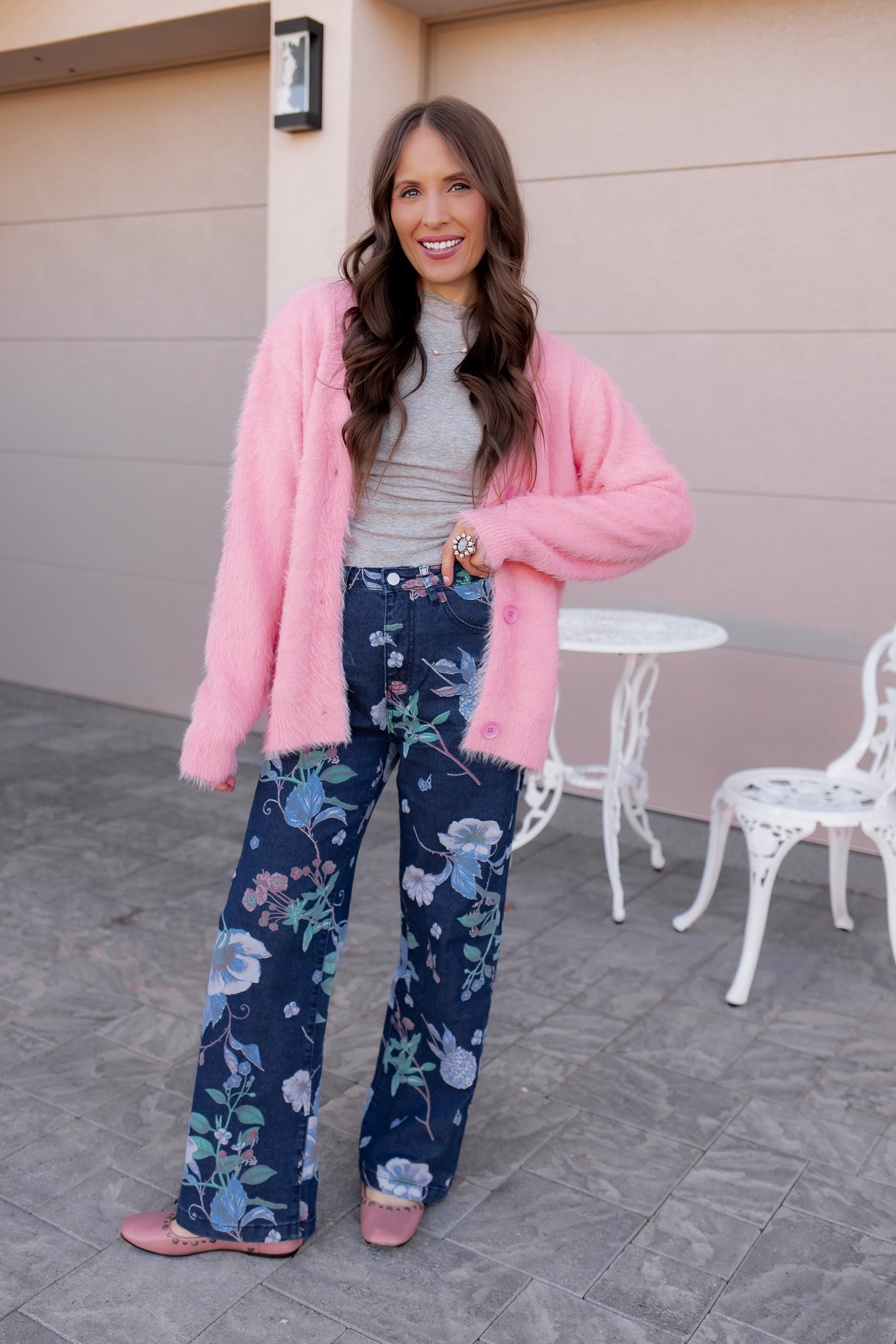 Dreamy Floral Wide Leg Denim Pants