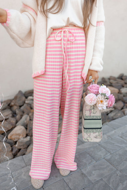Wide Leg Stripe Tie Pants
