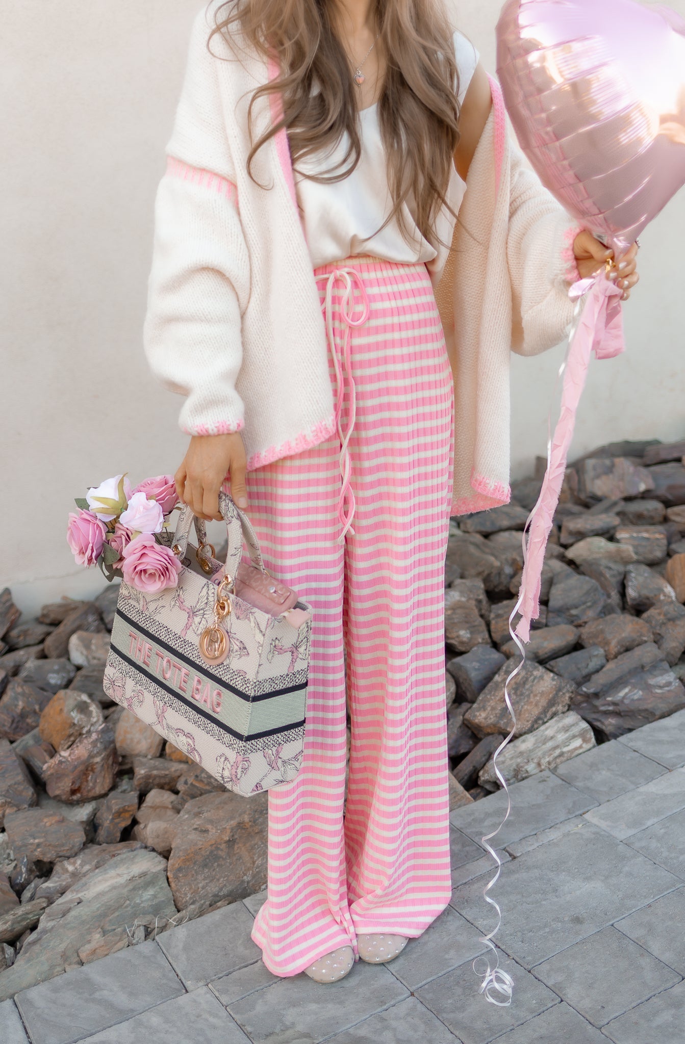 Wide Leg Stripe Tie Pants