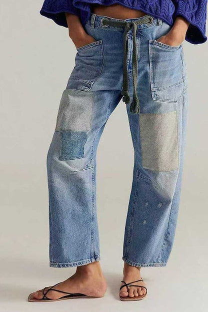 Wide Leg Patchwork Denim Pants