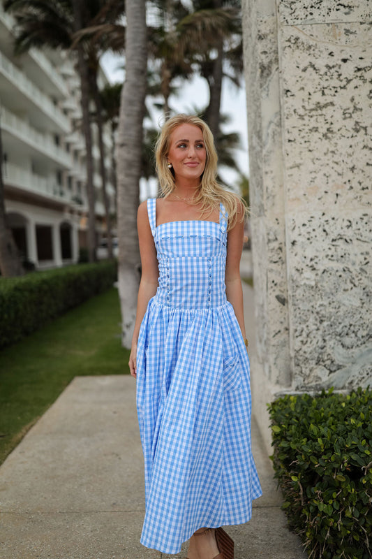 Dorothy Midi Dress - Blue Gingham