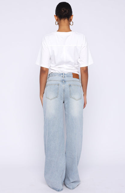 Just My Type Mid Rise Wide Leg Jeans Light Blue Wash